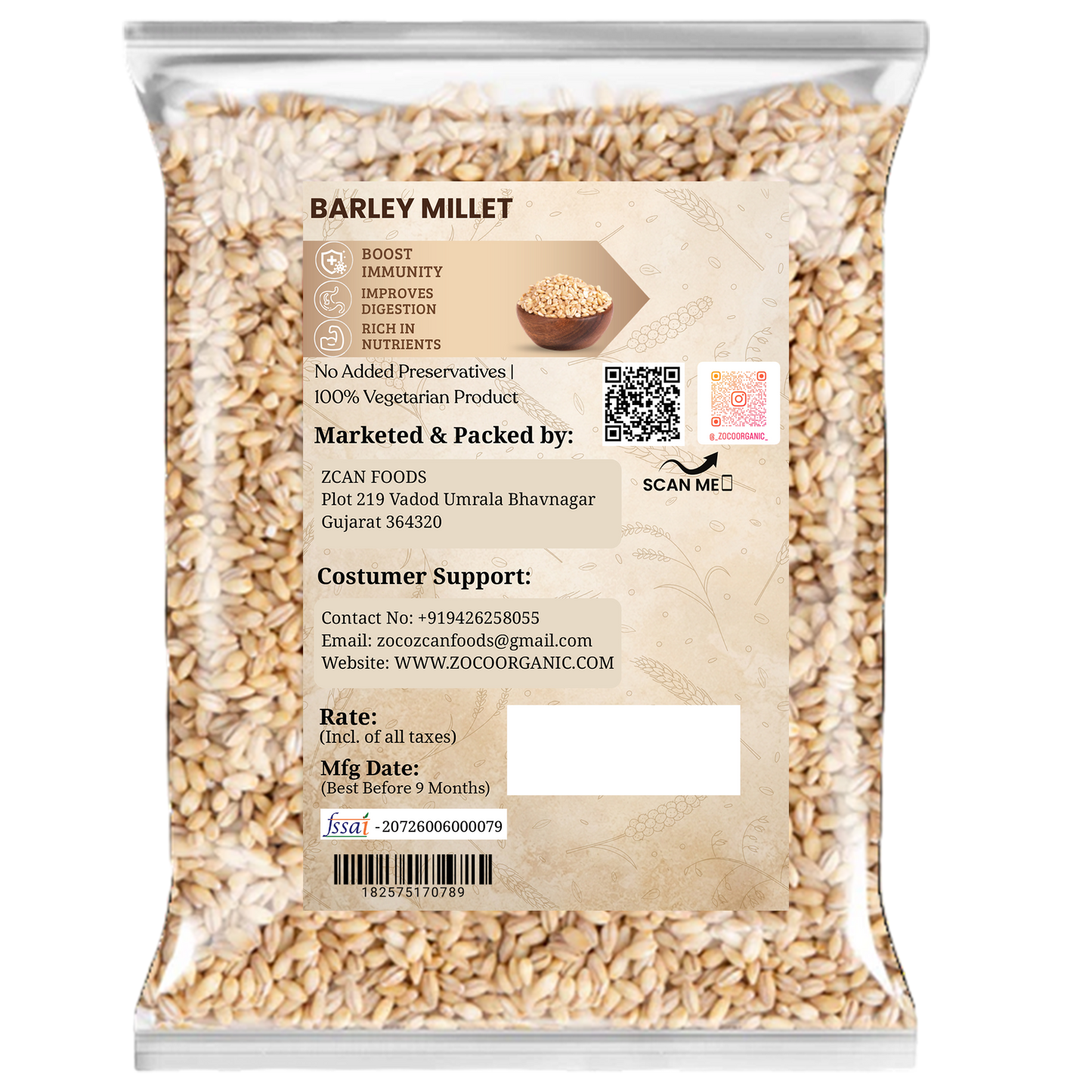 Organic Barley Millet | High Fiber Nutritious Grain