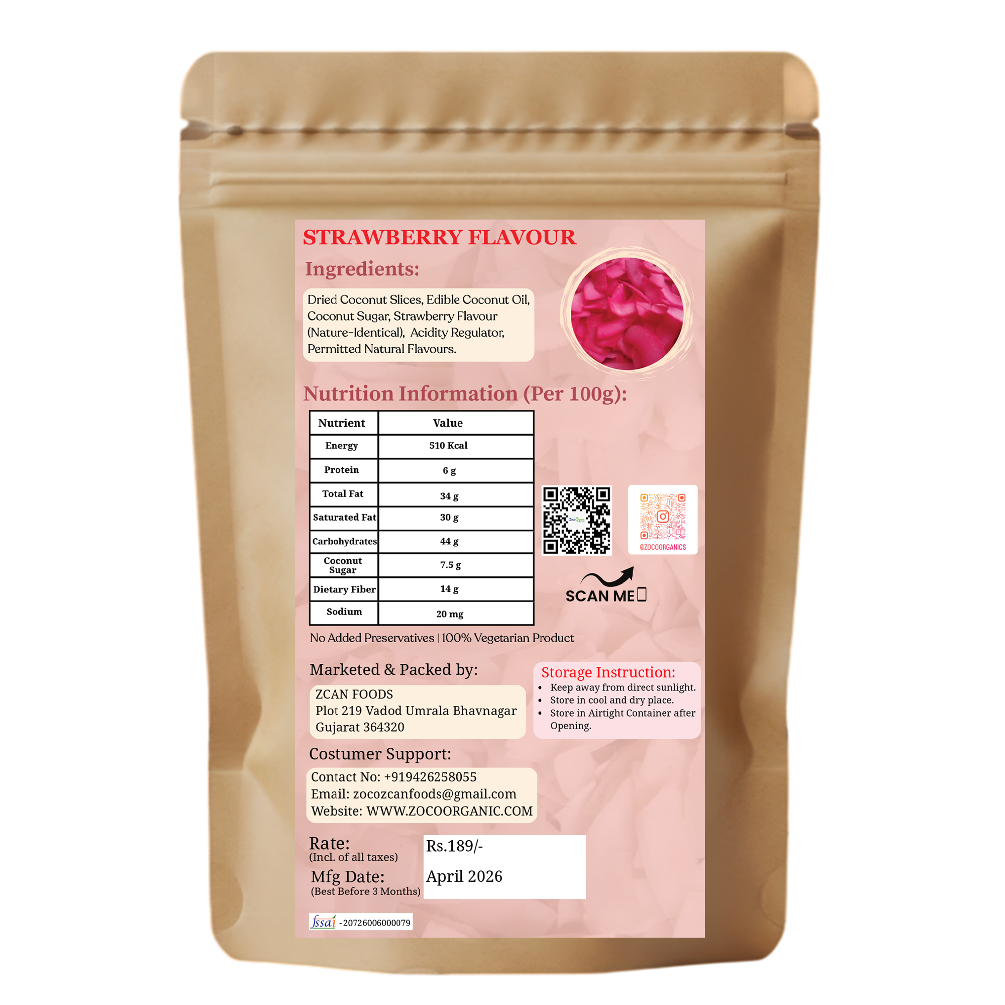 Healthy Coconut Chips – Strawberry Flavour