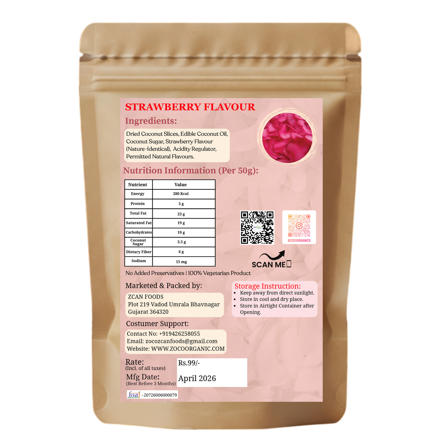 Healthy Coconut Chips – Strawberry Flavour