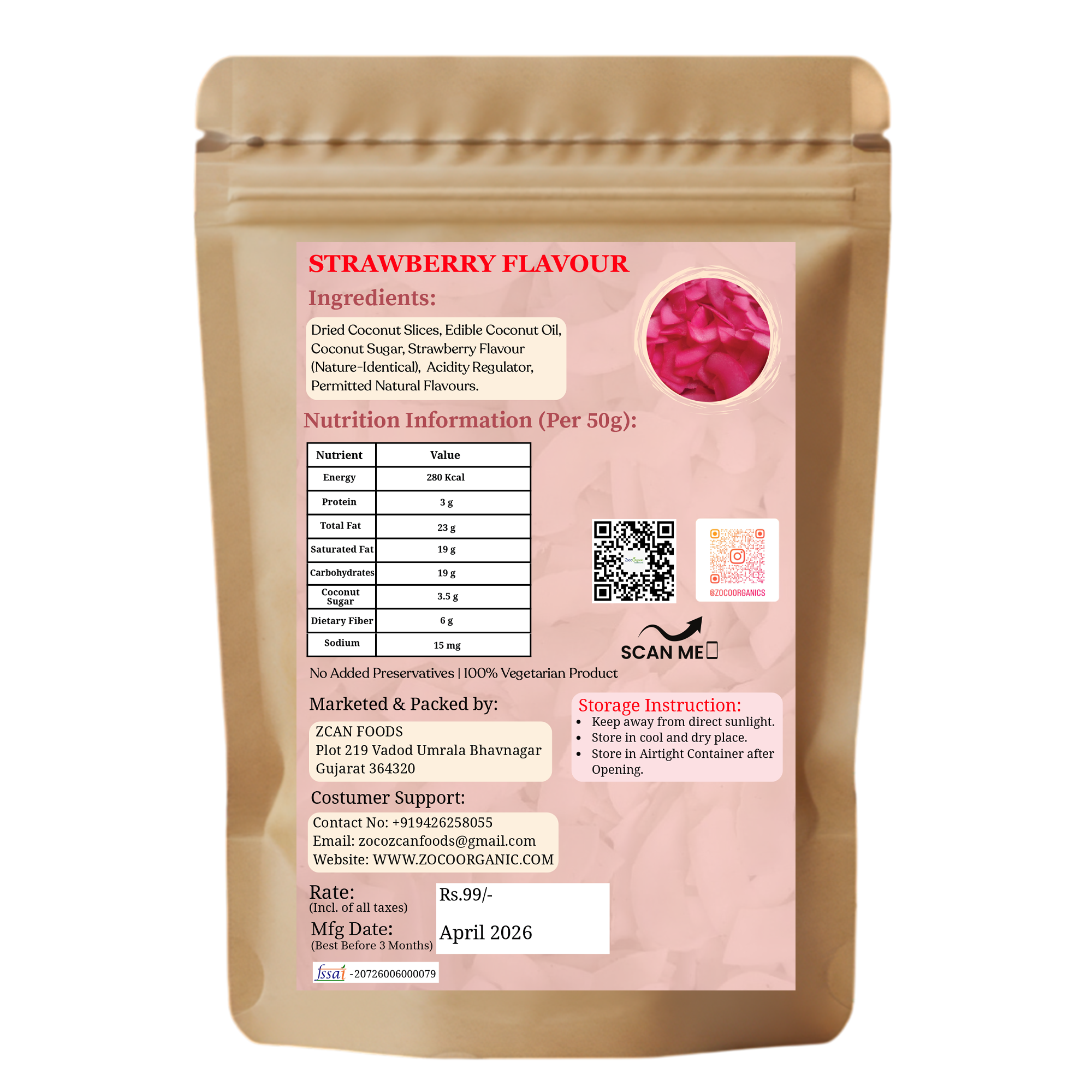 Healthy Coconut Chips – Strawberry Flavour