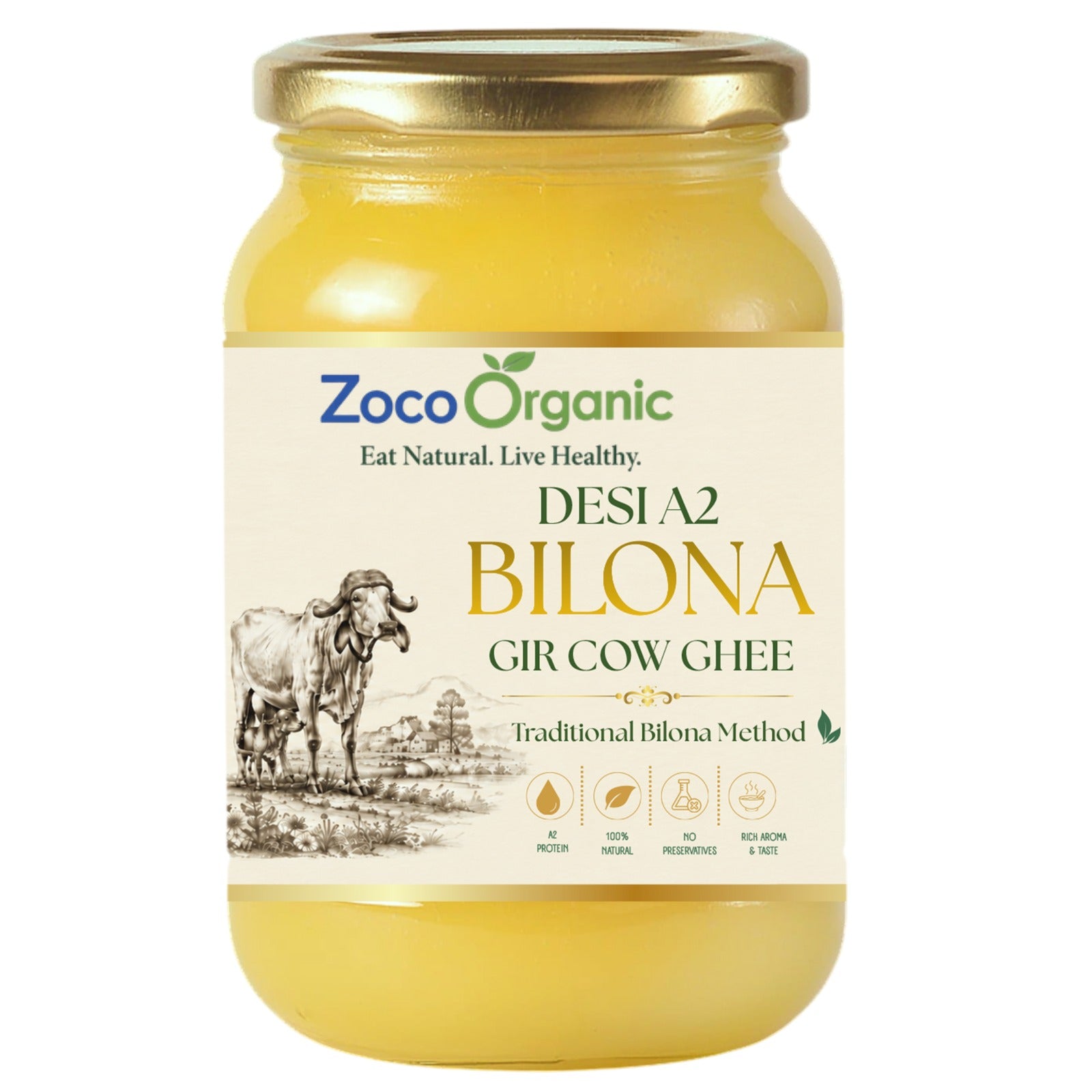ZocoOrganic A2 Bilona Gir Cow Ghee