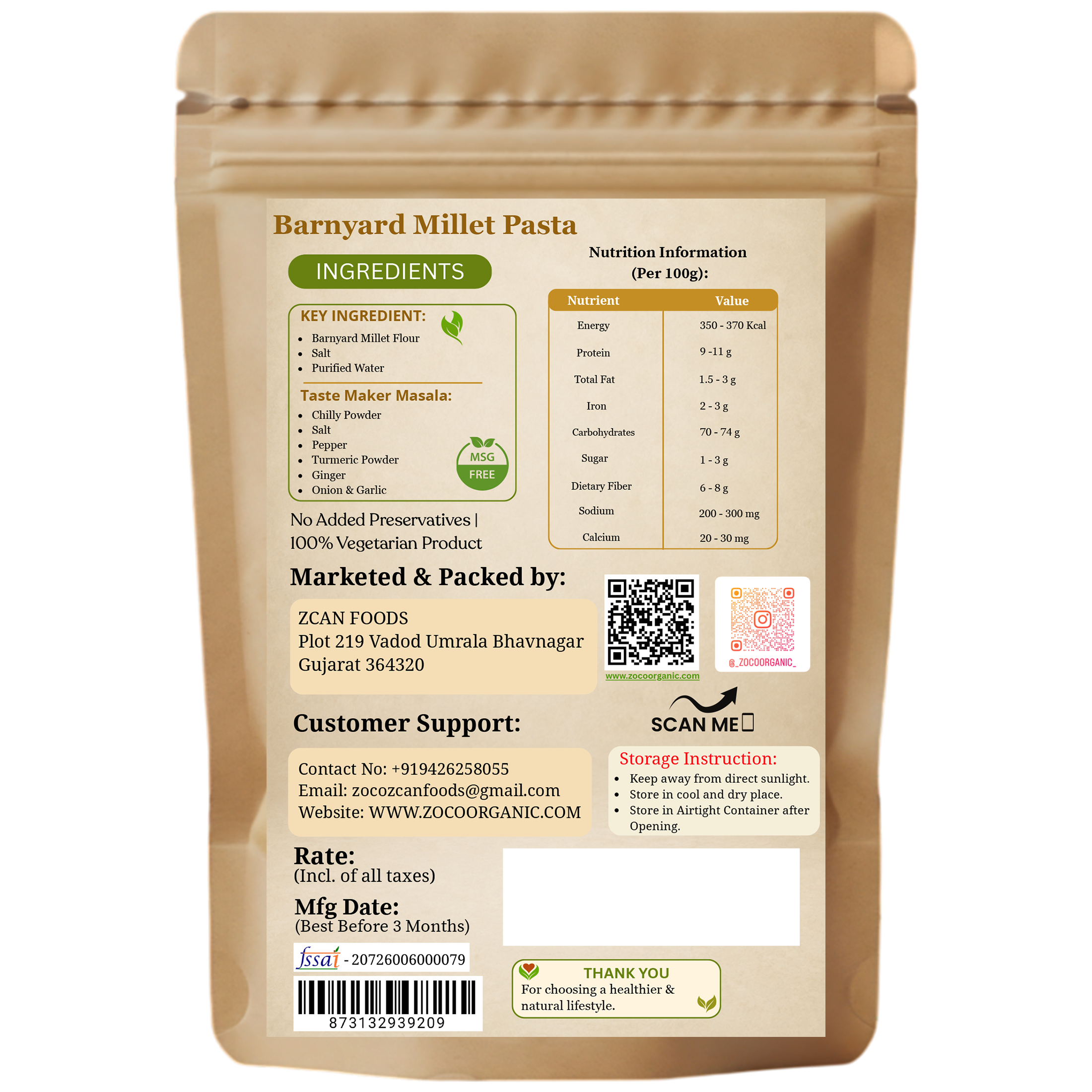 Barnyard Millet Pasta (200g) | No Maida | 100% Natural | Healthy Millet Pasta