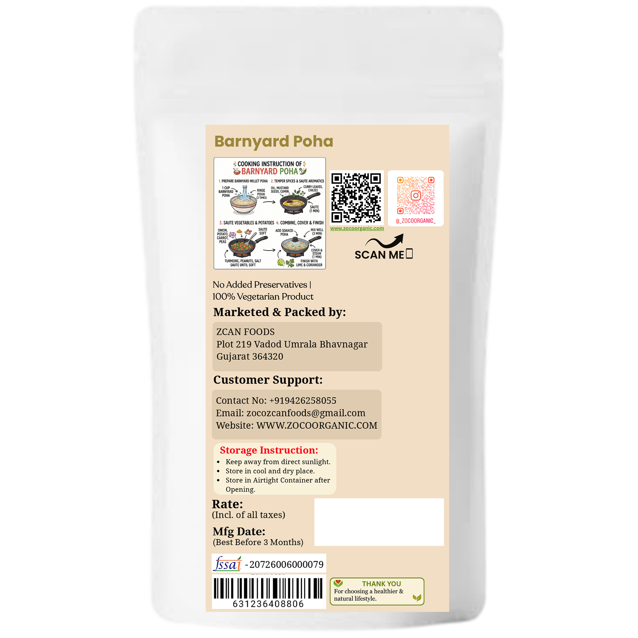 Barnyard Millet Poha | 100% Natural | High Protein & High Fiber | Healthy Millet Breakfast | Easy to Cook | 250g
