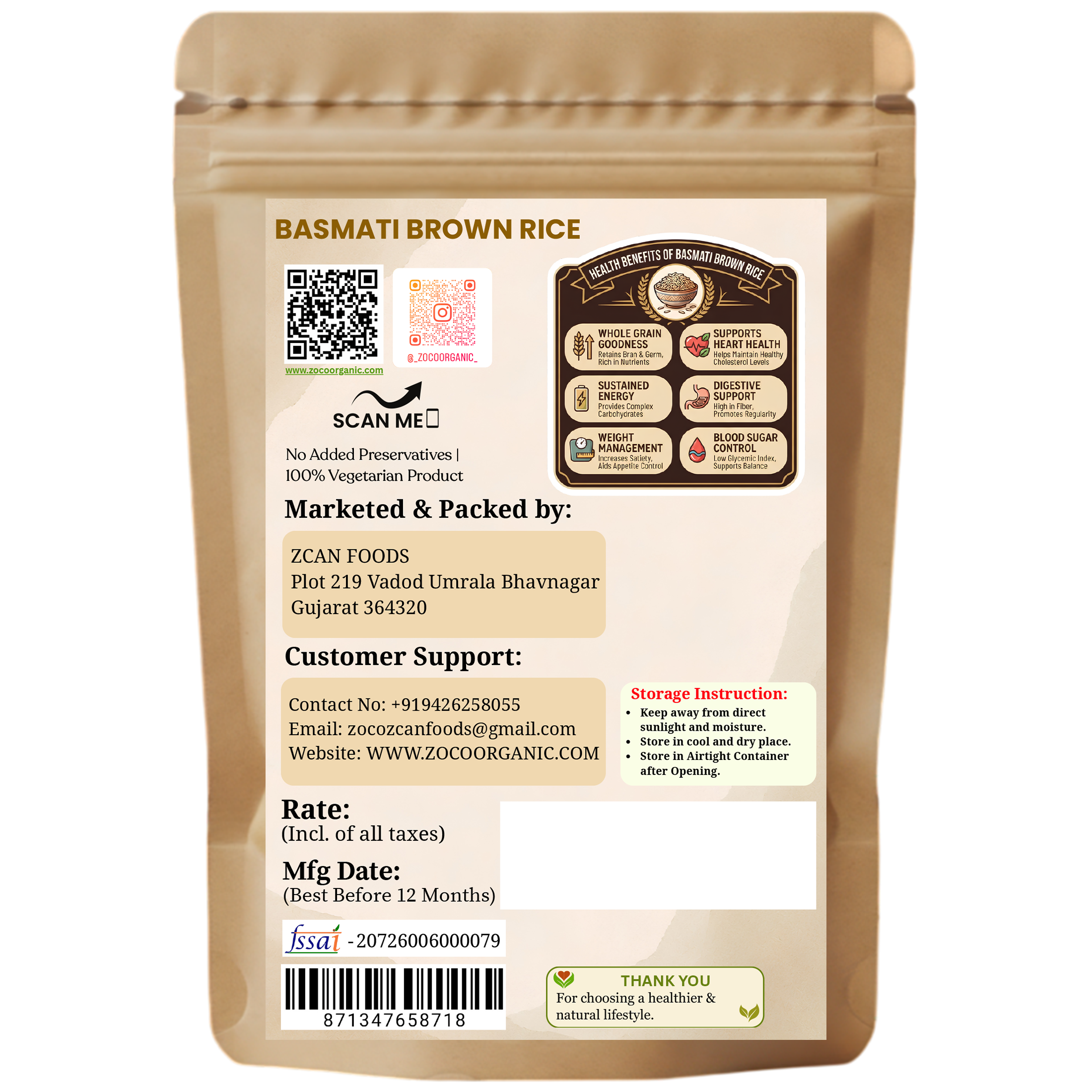 Unpolished Organic Basmati Brown Rice | Nutrient-Rich Long Grain