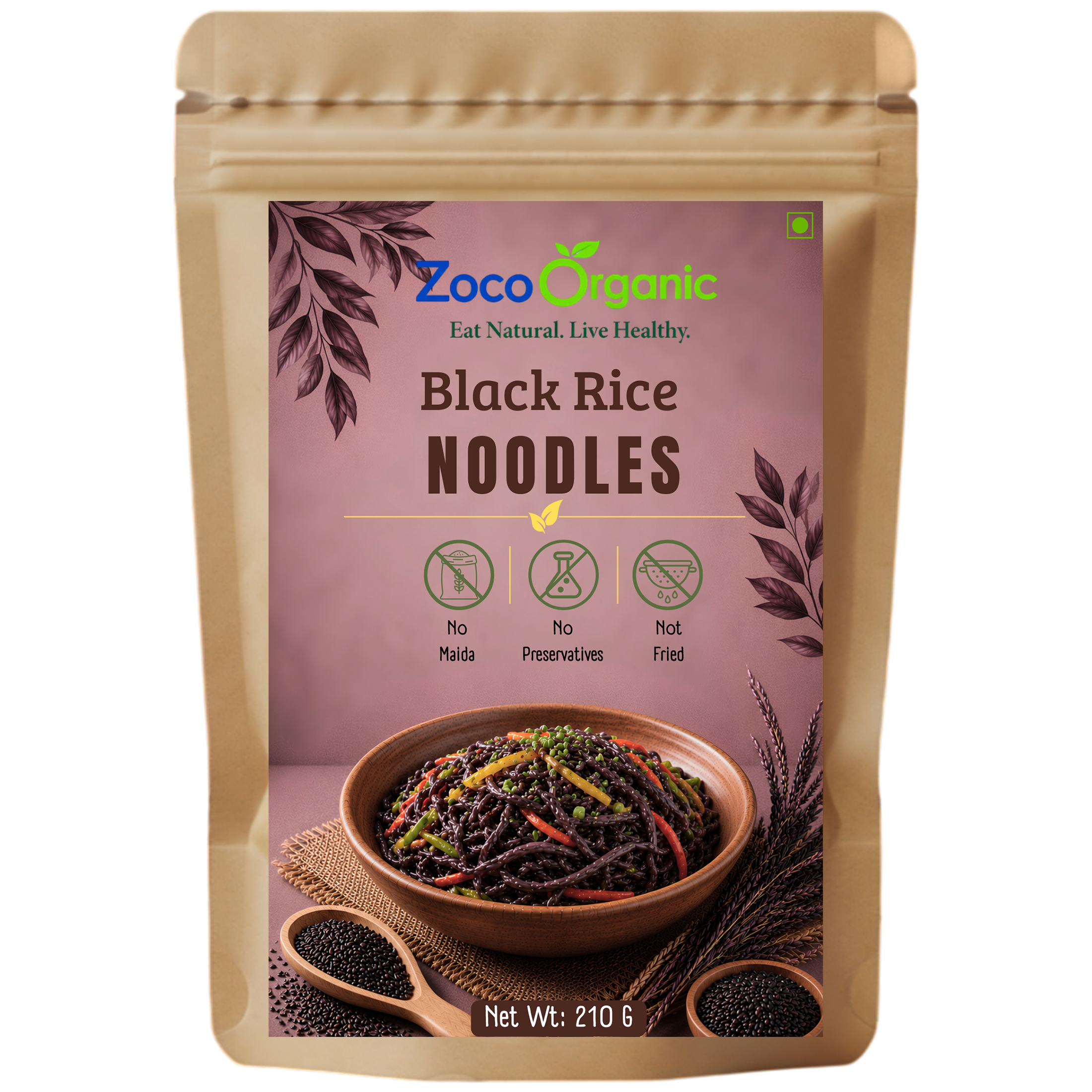 Black Rice Noodles | No Maida | No Preservatives | Not Fried | Healthy Instant Noodles (210g)