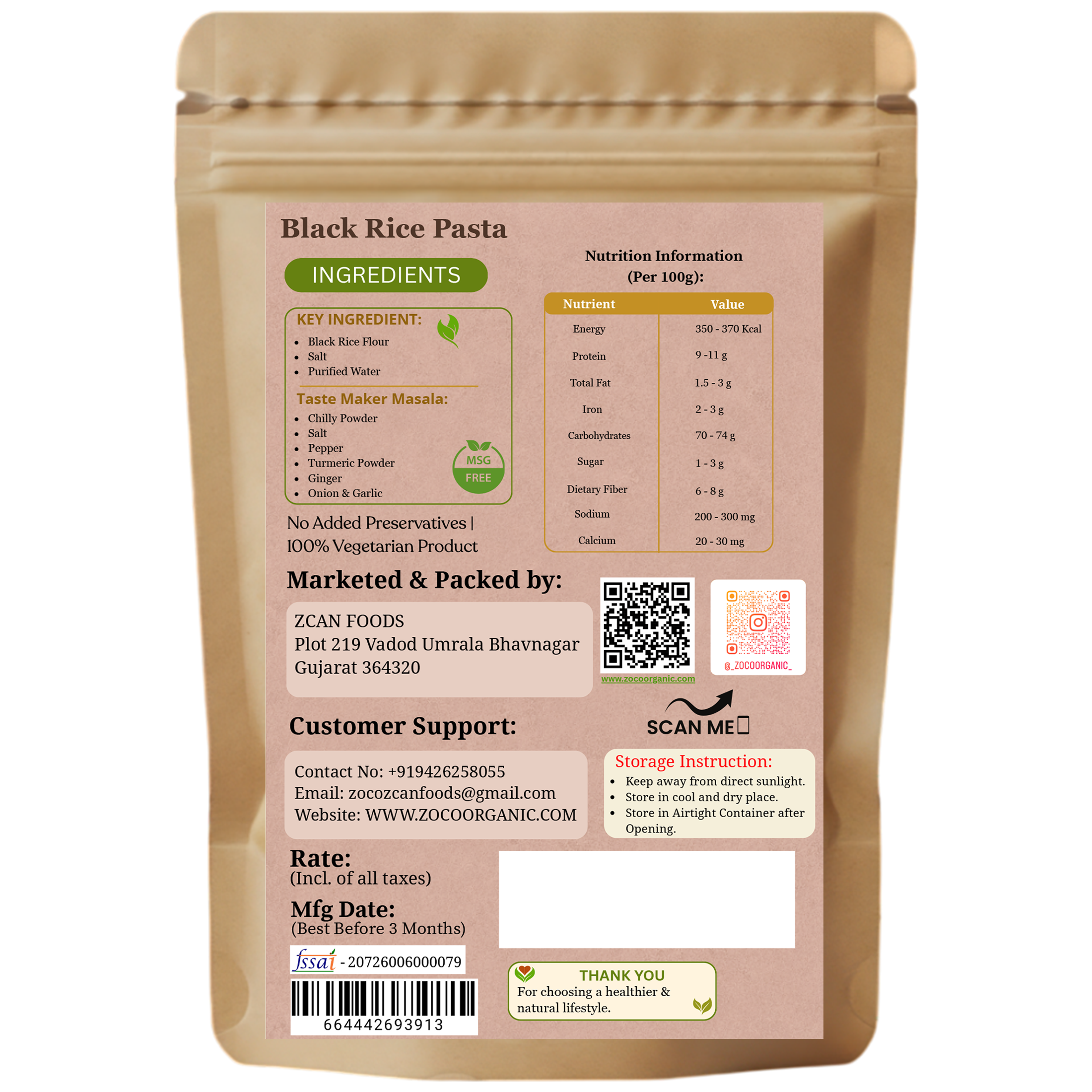 Black Rice Pasta (200g) | No Maida | 100% Natural | Healthy Black Rice Pasta