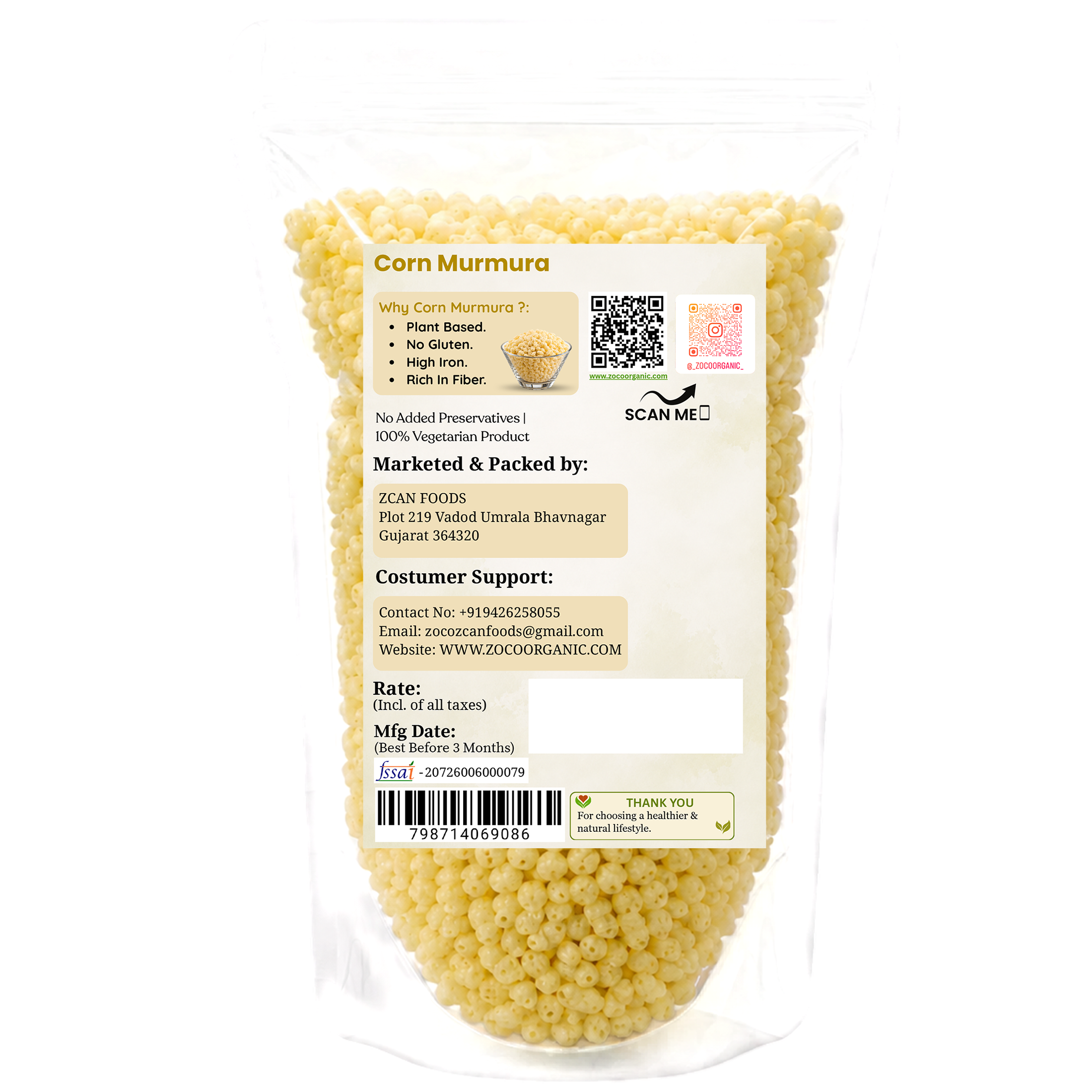 Organic Corn Murmura (200g) | Low Calorie & High Fiber Puffed Corn