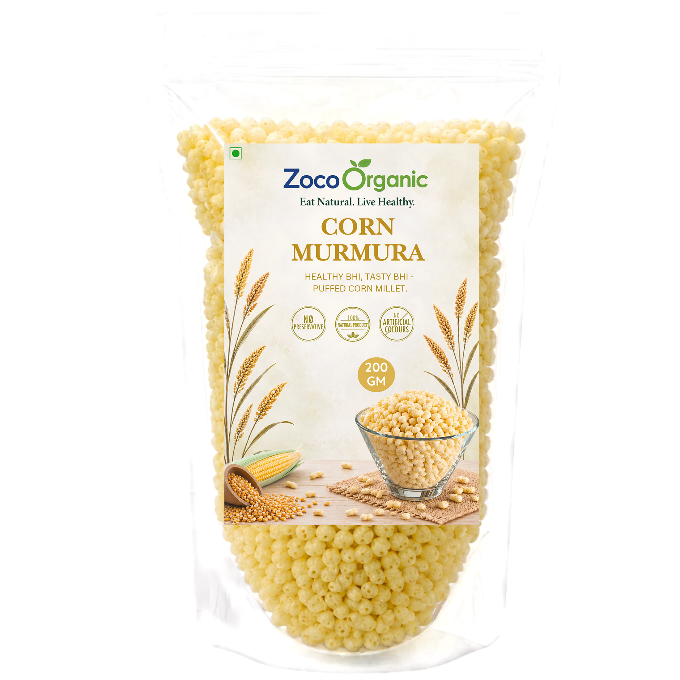 Organic Corn Murmura (200g) | Low Calorie & High Fiber Puffed Corn