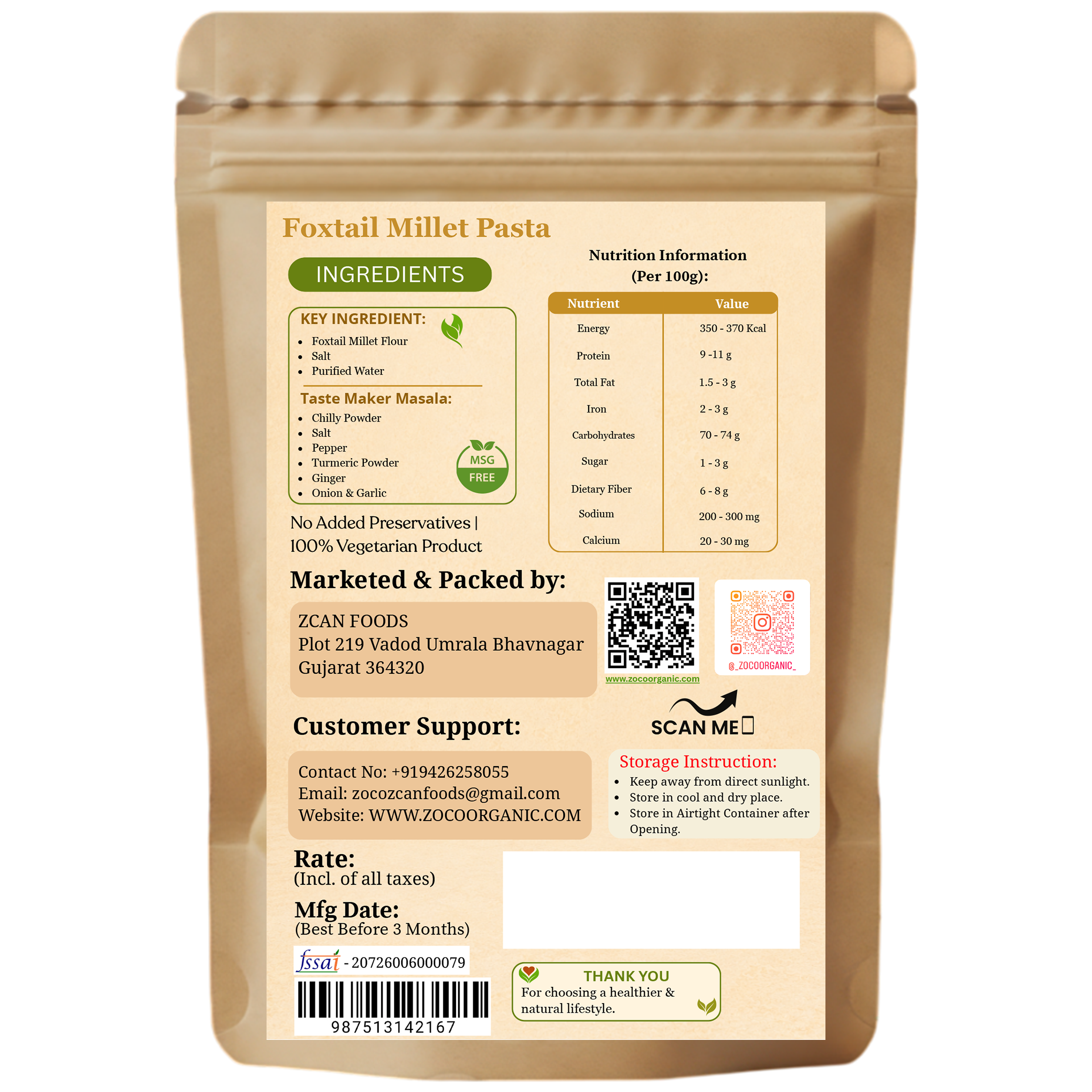 Foxtail Millet Pasta (200g) | No Maida | 100% Natural | Healthy Millet Pasta