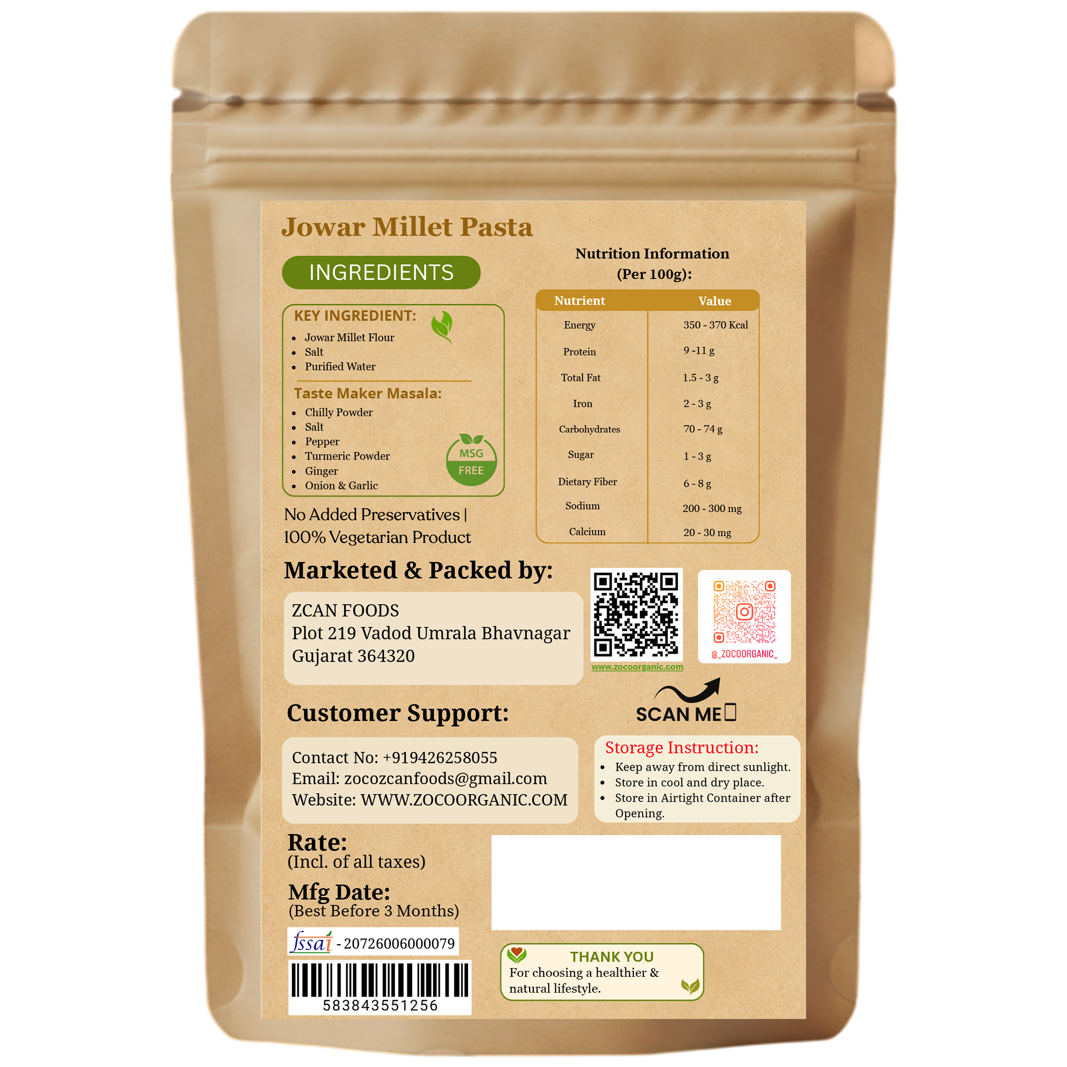 Jowar Millet Pasta (200g) | No Maida | 100% Natural | Healthy Millet Pasta