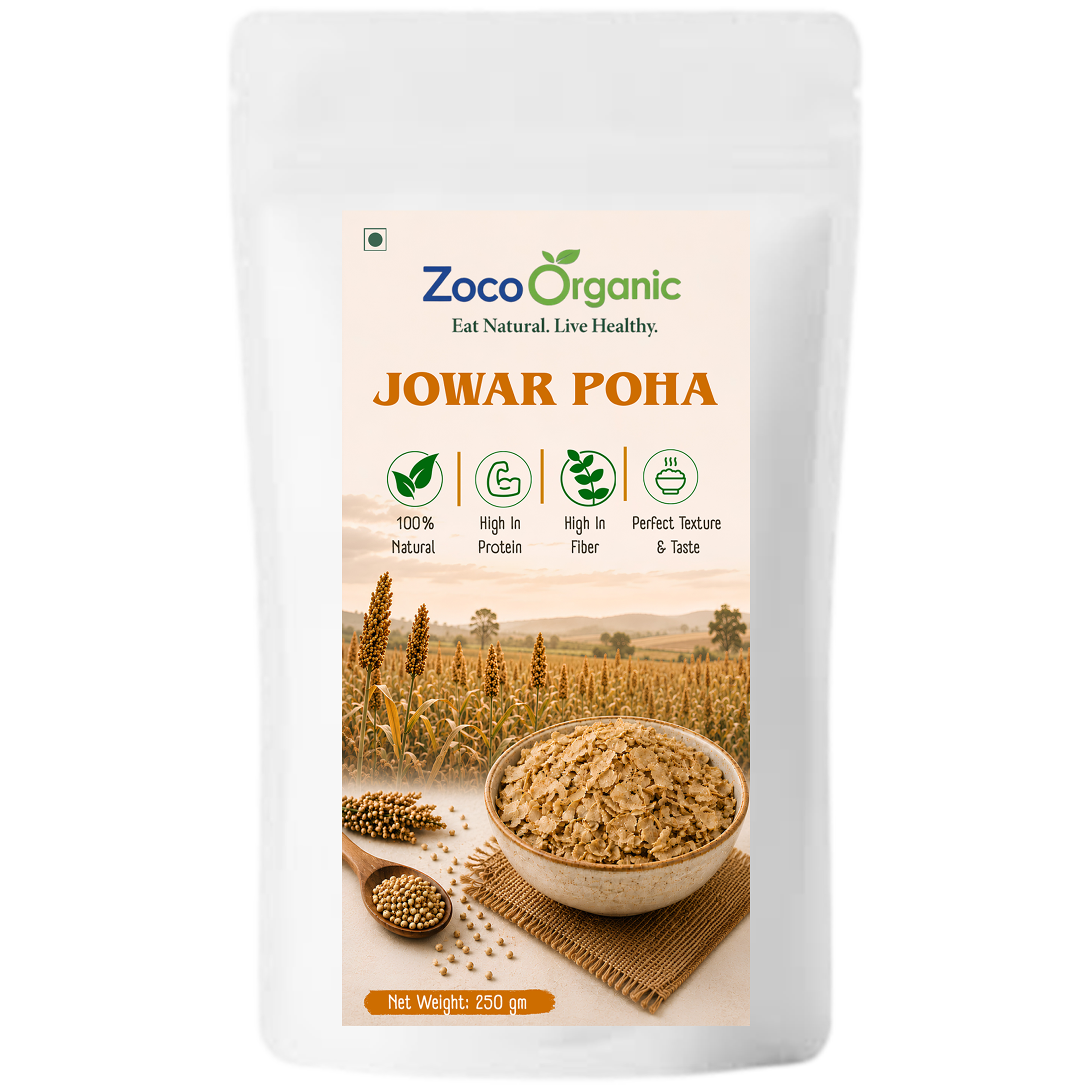 Jowar Poha | High Protein & High Fiber | 100% Natural Sorghum Flakes | Healthy Breakfast & Snack | 250g