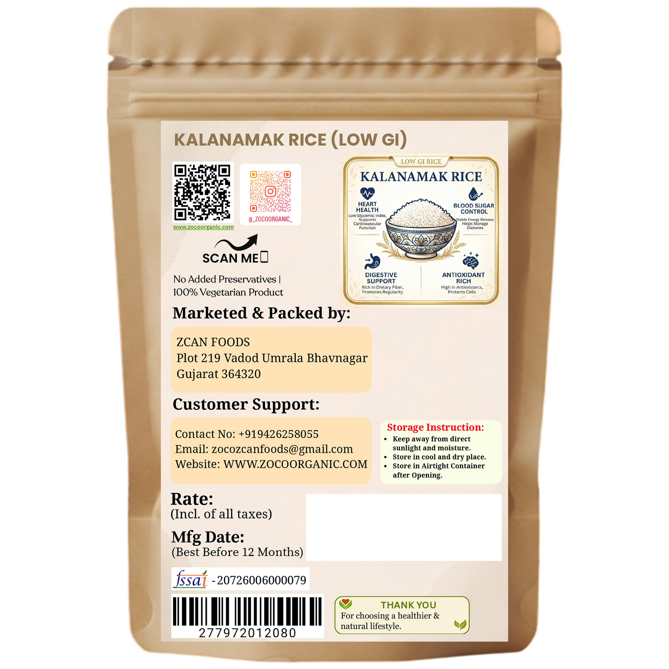 Unpolished Kalanamak Rice | Low GI & Mineral-Rich Whole Grain