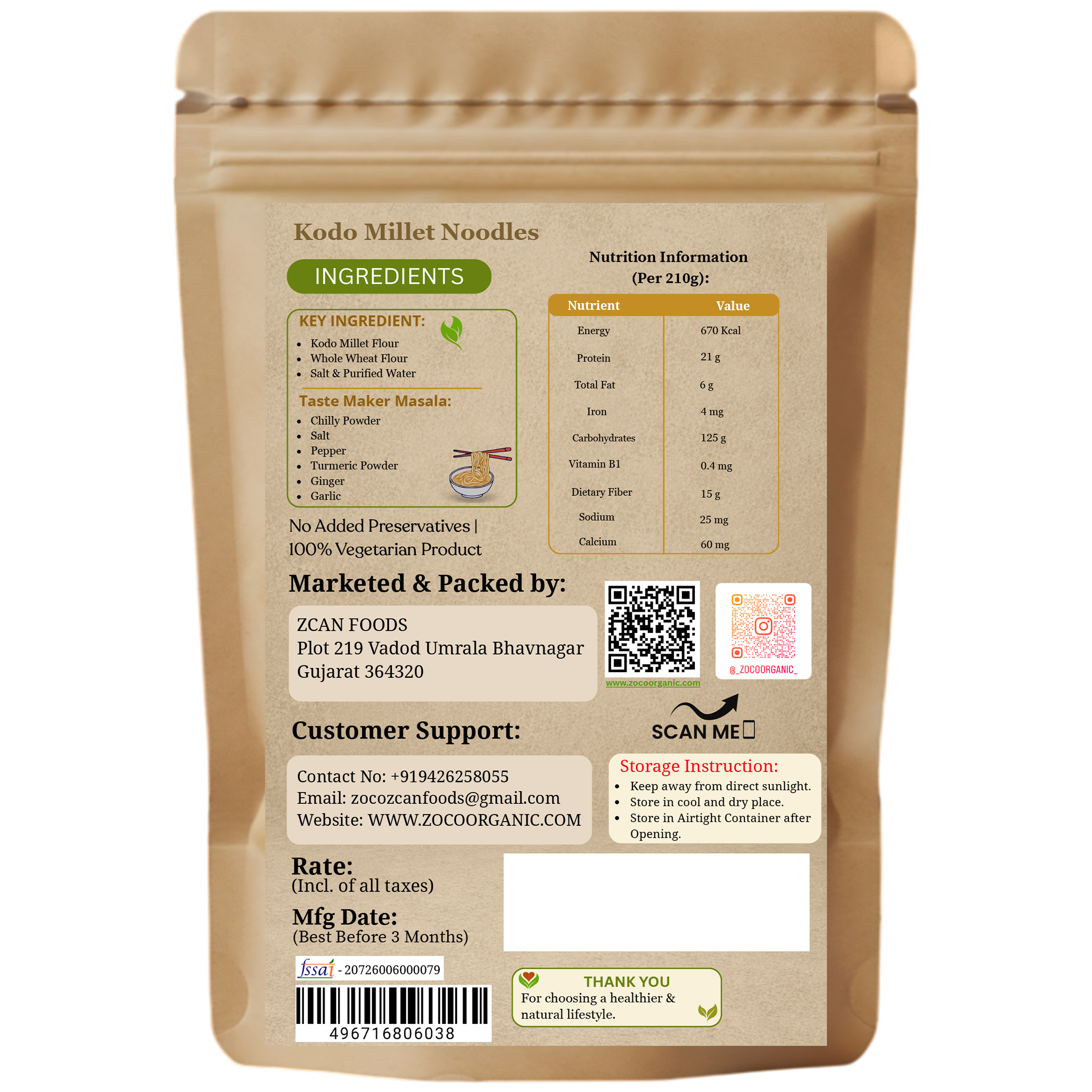 Kodo Millet Noodles | No Maida | No Preservatives | Not Fried | Healthy Instant Noodles (210g)