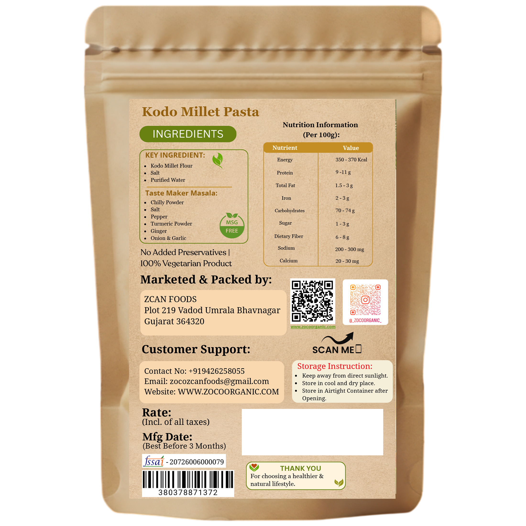 Kodo Millet Pasta (200g) | No Maida | 100% Natural | Healthy Millet Pasta
