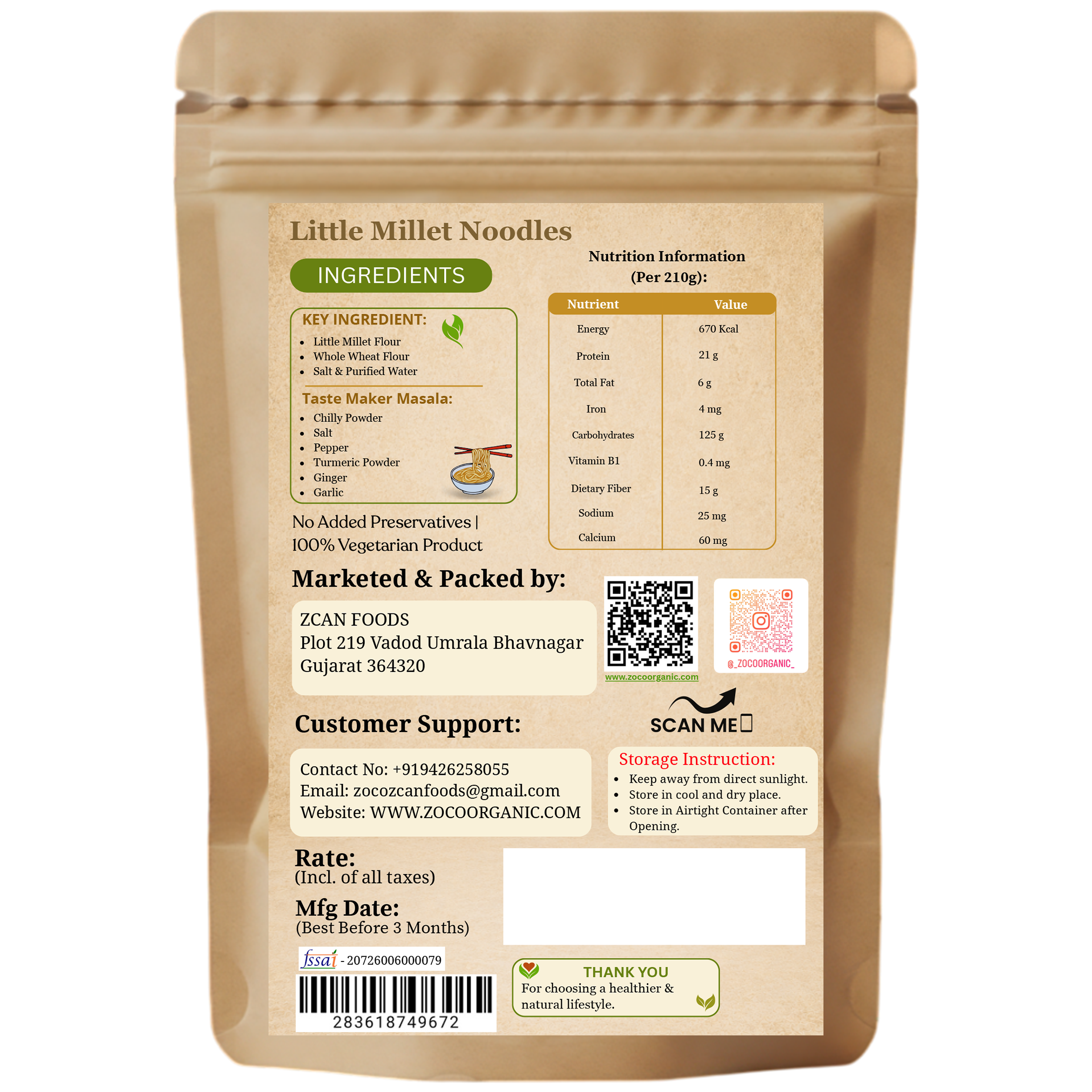 Little Millet Noodles | No Maida, No Preservatives, Non-Fried | Healthy Instant Little Millet Noodles | 210g