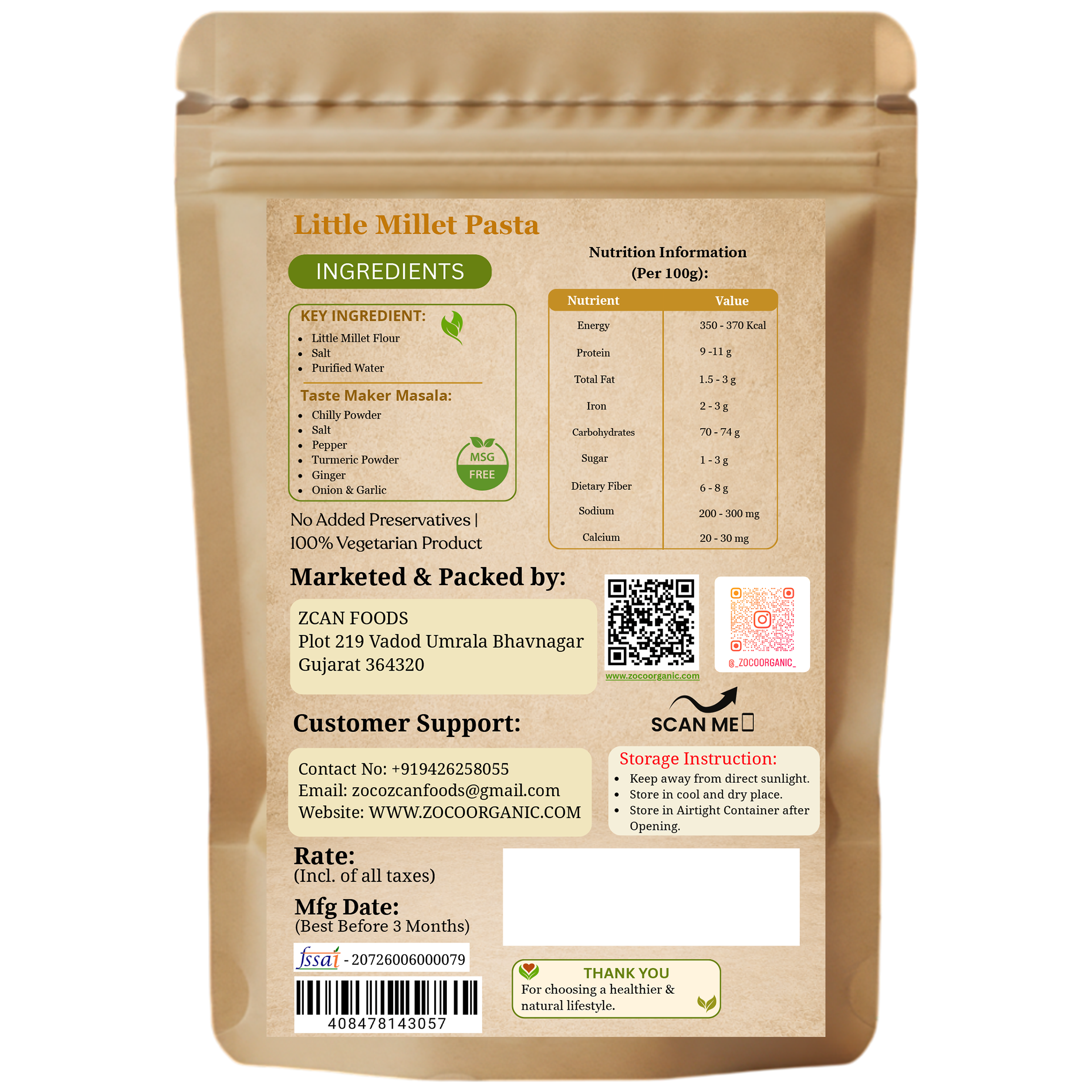 Little Millet Pasta | No Maida, No Preservatives, Non-Fried | Healthy Little Millet Pasta | 200g