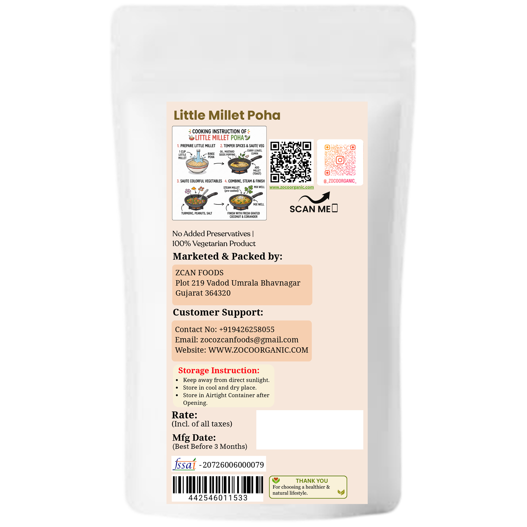 Little Millet Poha | 100% Natural | High Protein & High Fiber | Healthy Millet Breakfast | Easy to Cook | 250g