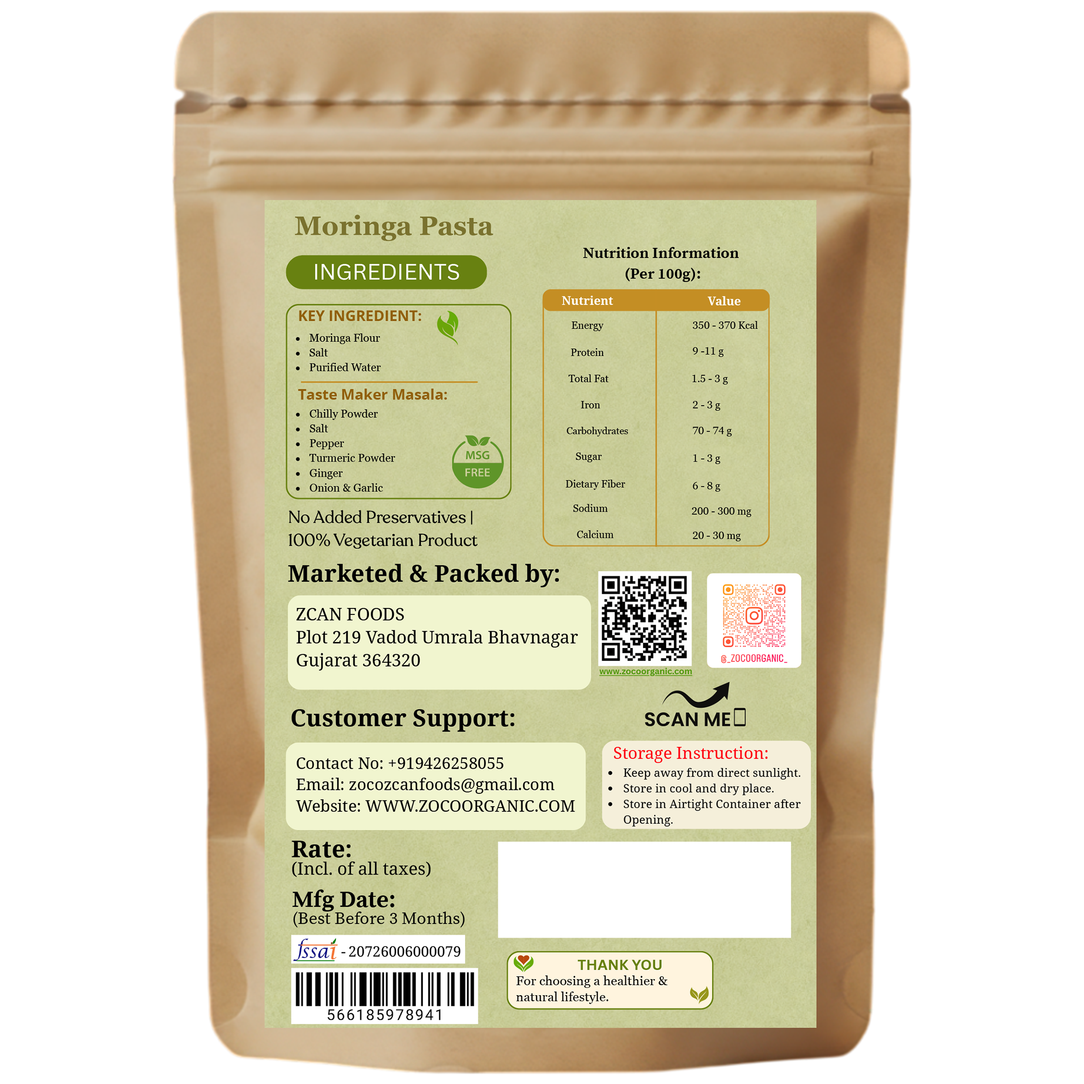 c Moringa Pasta | Healthy, Natural & No Maida Pasta | 200g