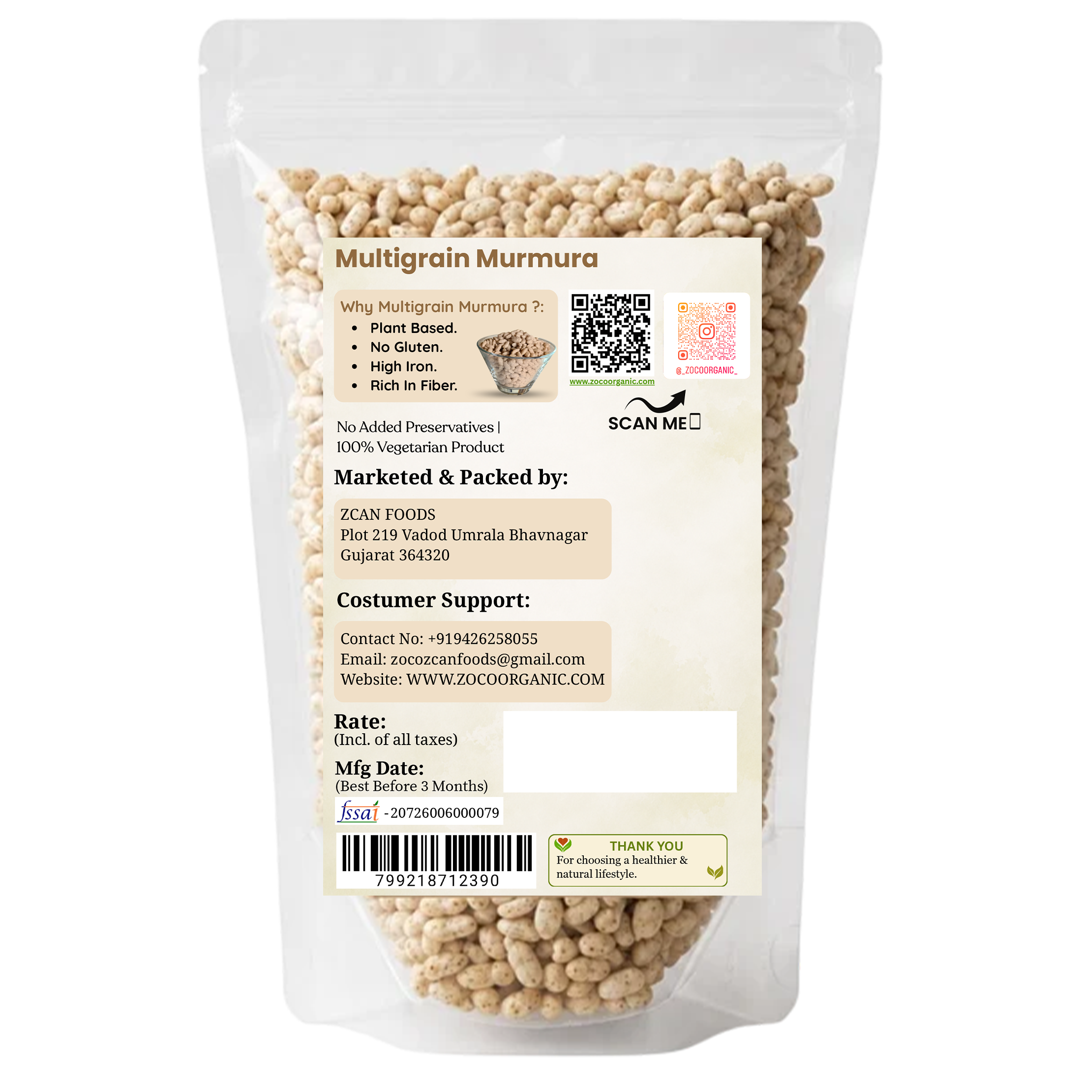Organic Multigrain Murmura (200g) | Low Calorie & High Fiber Puffed Grains