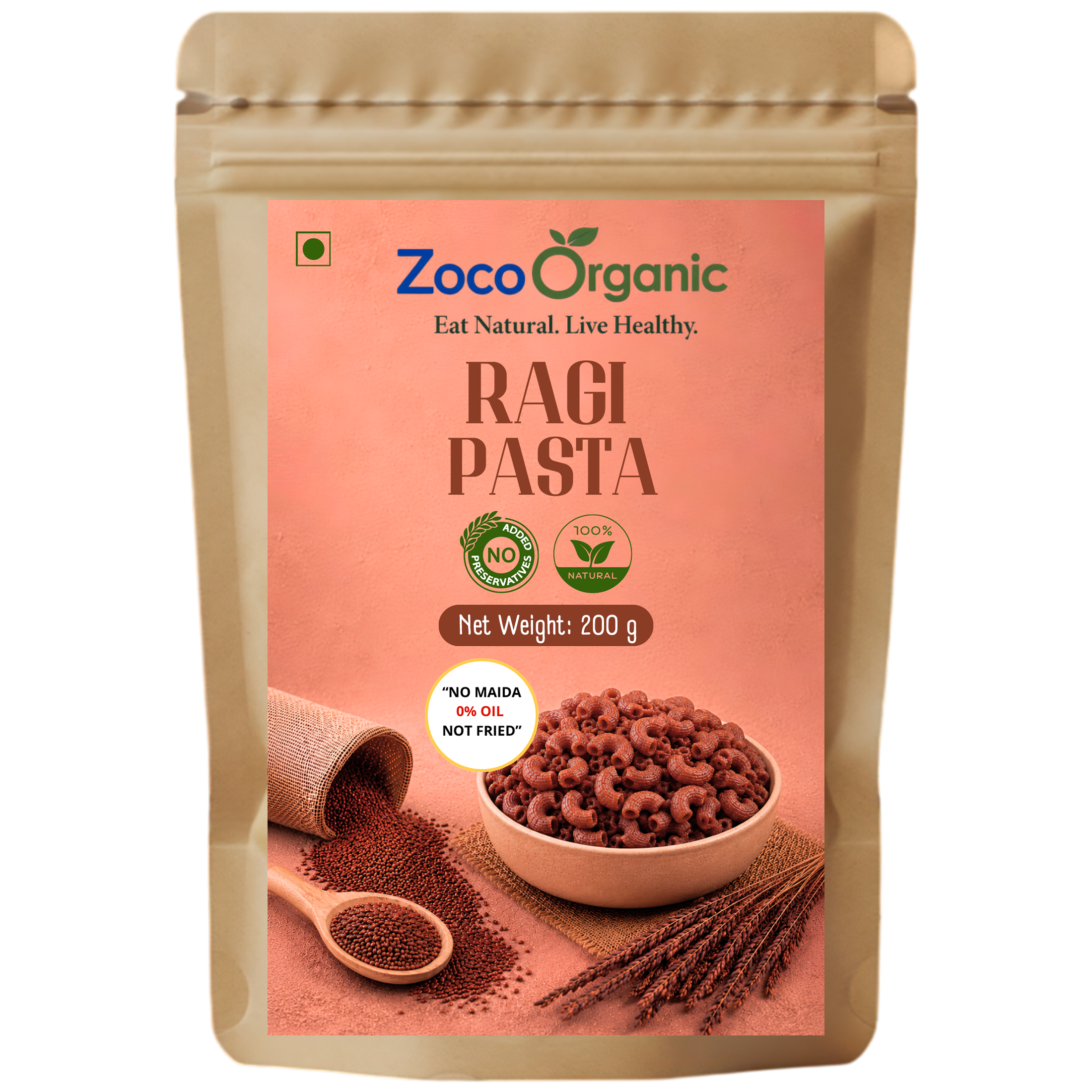Ragi Pasta | No Maida, No Preservatives, Non-Fried | Healthy Finger Millet Pasta | 200g