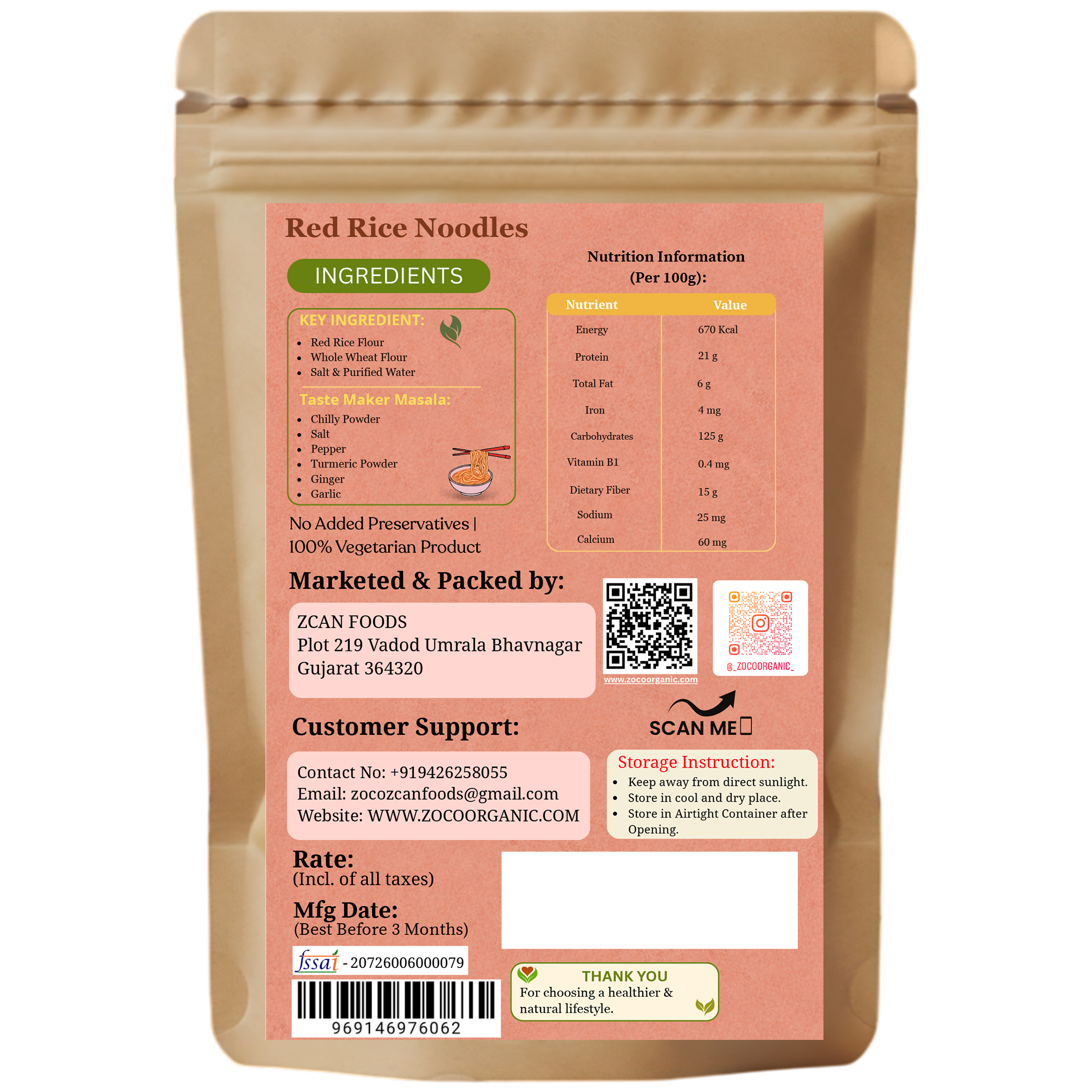 Red Rice Noodles | Healthy No Maida Instant Noodles | No Preservatives | Not Fried | 210g