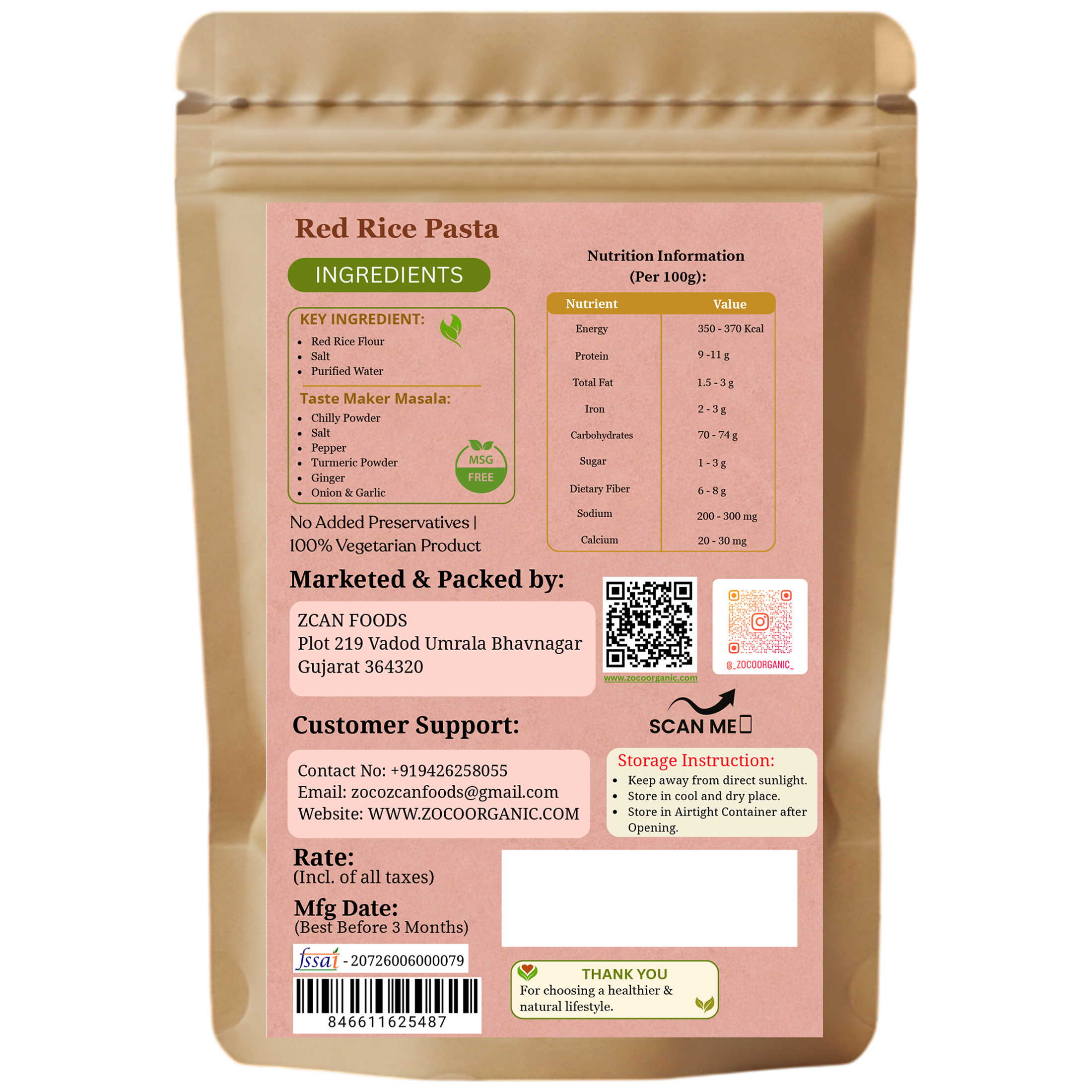 Red Rice Pasta | No Maida, No Preservatives, Non-Fried | Healthy Red Rice Pasta | 200g