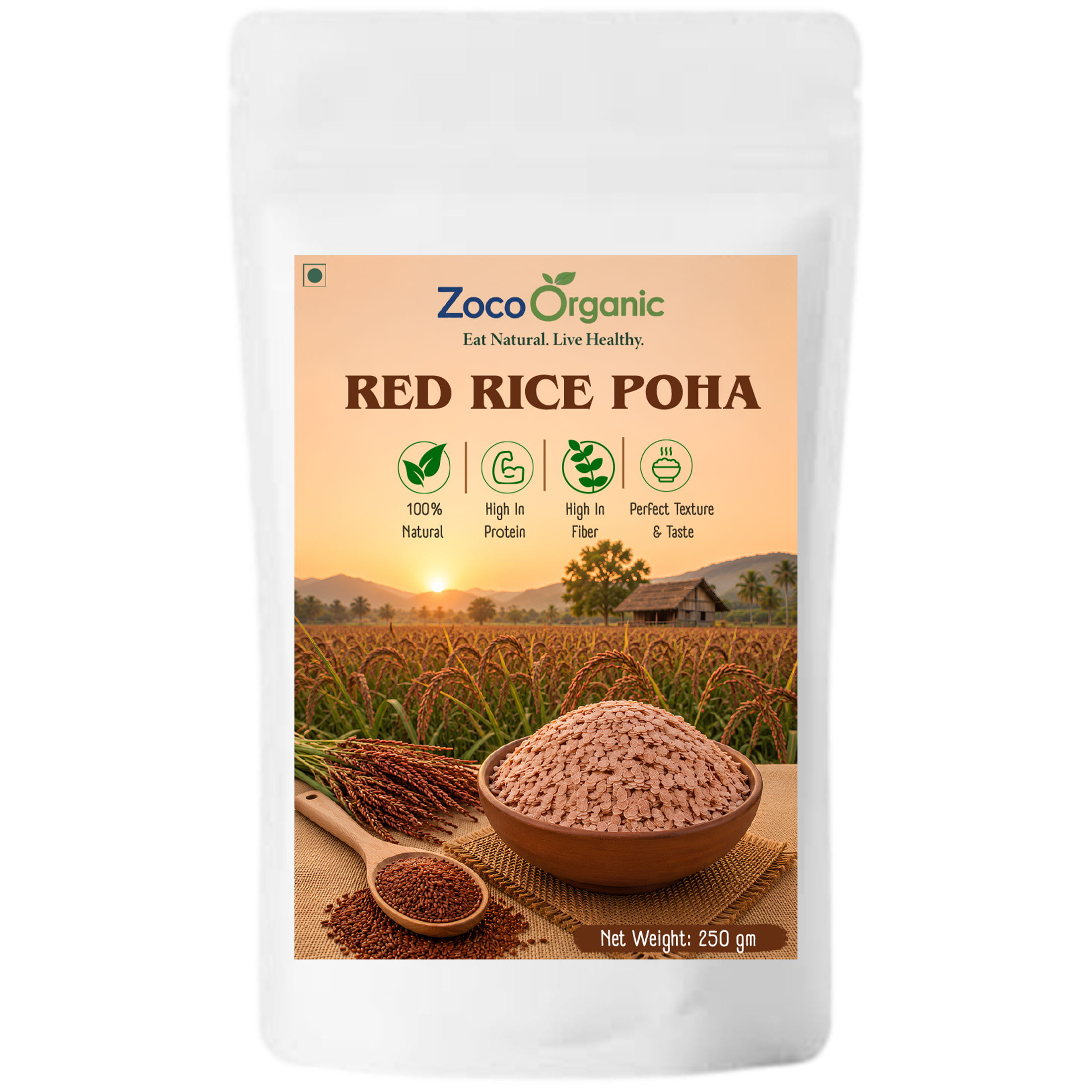 Red Rice Poha | 100% Natural Flattened Red Rice | High Fiber | Healthy Breakfast | Easy to Cook | 250g
