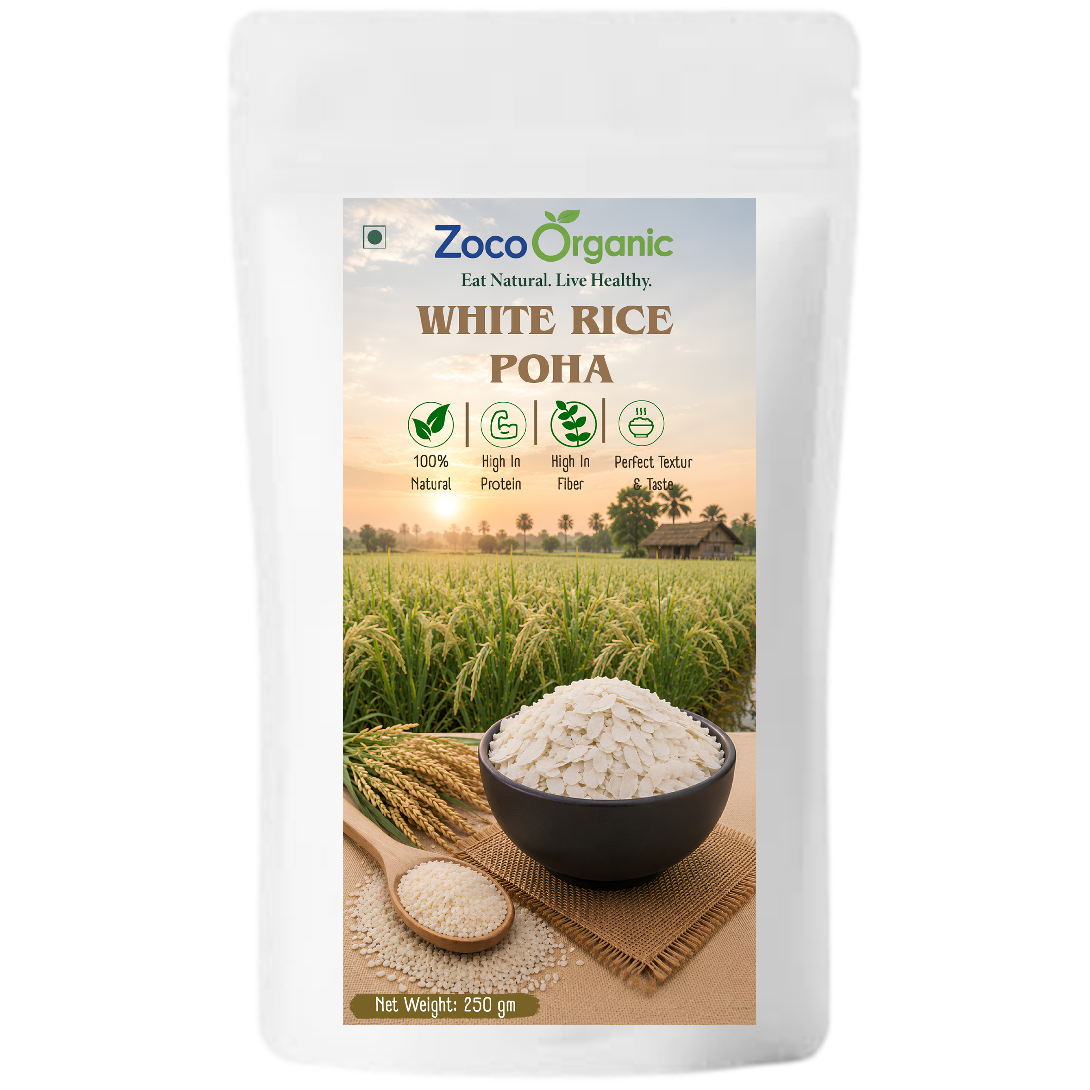 White Rice Poha | 100% Natural Flattened Rice | Light & Easy to Digest | Healthy Breakfast | Soft Texture | 250g