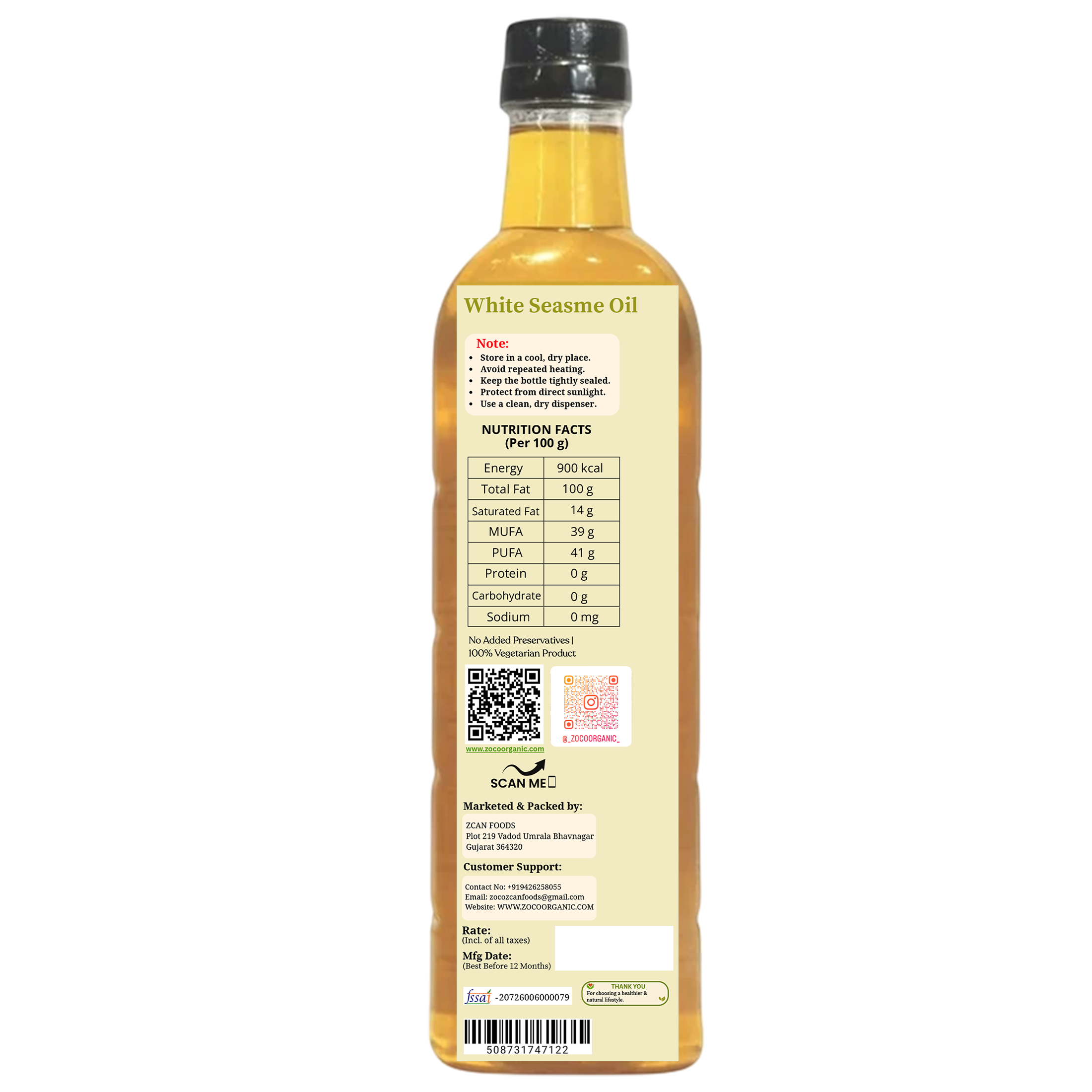 Pure White Sesame Oil | Natural Cold Pressed Cooking Oil